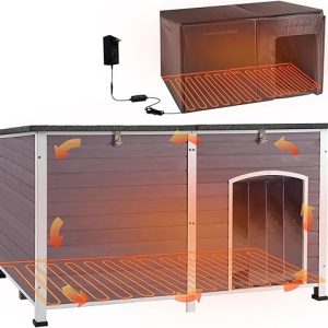 Aivituvin Dog House Insulated Outdoor Dog Kennel with Heated Liner for Winter 59" Extra Large Insulated Dog Cage with Heater,All-Around Iron...