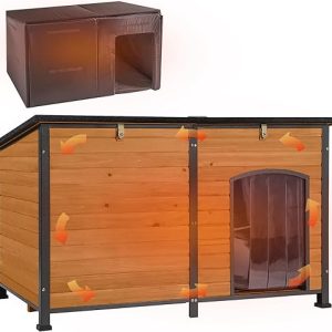 Aivituvin Dog House Outdoor 59" Extra Large Insulated Dog Kennel with Movable Insulation Liner,All-Around Iron Frame