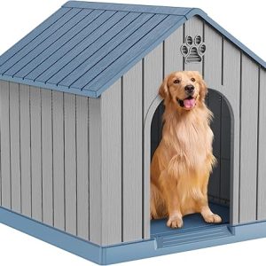 DRATO Indoor Outdoor Waterproof Dog House,PP Material,Puppy Shelter with Air Vents and Elevated Floor,Sturdy Dog Kennel for Small to Large Sized...