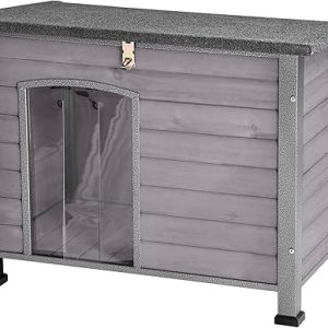 Indoor Outdoor Dog House,Anti-Chewing Iron Frame Dog Kennel,Wood Warm Pets Home,Weatherproof Outside Shelter for Feral Animal 33.5" (L) X 22" (W) X...
