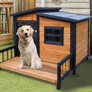 Indoor Outdoor Dog House,Wood Warm Pets Home,Insulated Weatherproof Outside Shelter with Elevated Floor,Easy to Assemble(39.3" L x 37.5" W x 30" H)