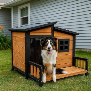 Large Outdoor Indoor Wooden Dog House for Small Large Dog Kennel Wood Sturdy Pet Puppy Warm Home with Durable Weatherproof Asphalt Roof Insulated...