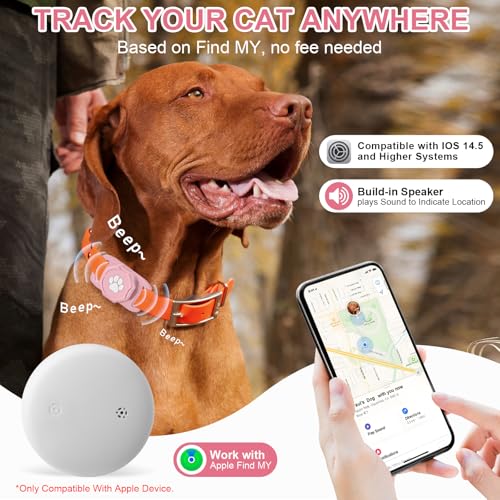 Smart Pet Tracker for Collar - Dog Tracker Pet Location Tracker with Holder, No Monthly Fee, Compatible with Apple Airtag Find My (iOS Only),...